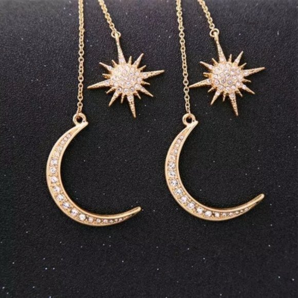 Moon & Stars Long Dangle Earrings - Picture 3 of 3
